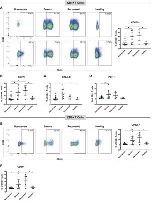 Severely ill and high-risk COVID-19 patients exhibit increased peripheral circulation of CD62L+ and perforin+ T cells